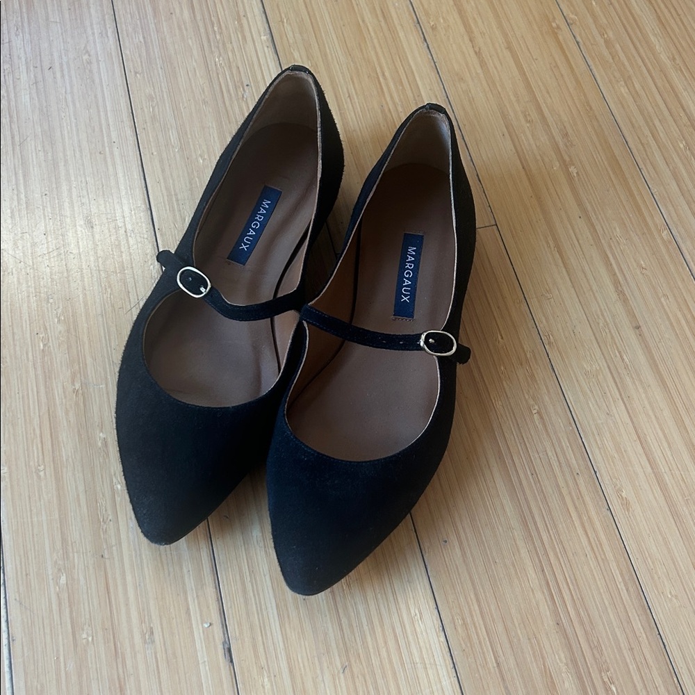 Margaux Black Suede Mary Jane Flats